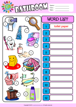 Bathroom ESL Printable Worksheets For Kids 3
